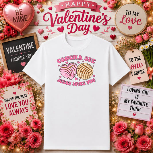 Concha See Jesus Loves You – Christian Valentine DTF Transfer – by Ink Rush – Premade Transfers – Christian, Religious DTF