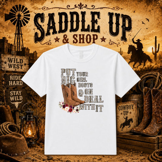 Cowgirl Boots & Flowers Western – DTF Transfer – by Ink Rush – Premade Transfers – Western, Apparel
