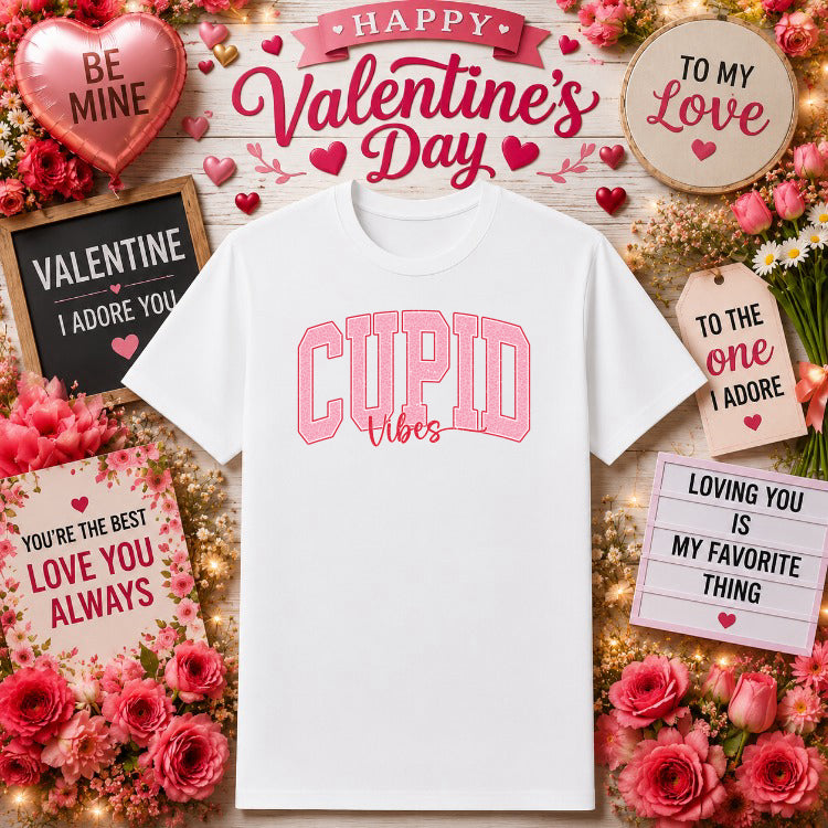 CUPID VIBES – Valentines DTF Transfer – by Ink Rush – Premade Transfers – Apparel Decor, Heat Transfer