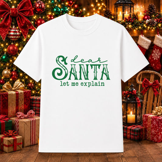 DEAR SANTA, I CAN EXPLAIN... – Christmas DTF Transfer – by Ink Rush – Premade Transfers – DTF Transfers, Apparel Decoration