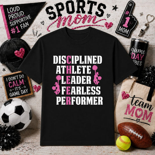 Disciplined Athlete Leader Fearless Performer – Sports Mom DTF Transfer – by Ink Rush – Premade Transfers – Sports Mom, Ga...