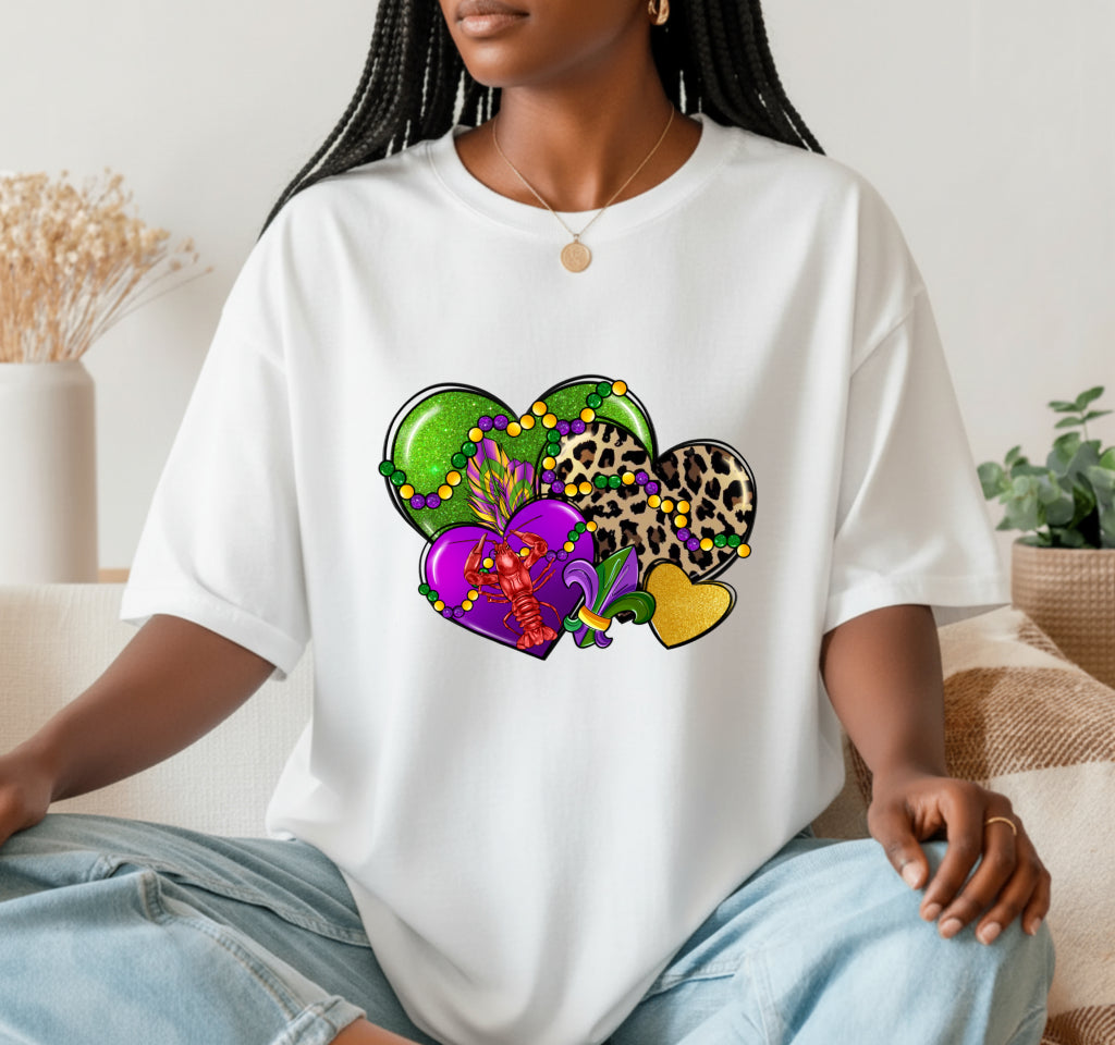 Mardi Gras Hearts – Carnival DTF Transfer