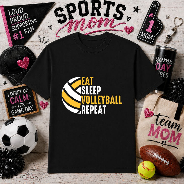 EAT SLEEP VOLLEYBALL REPEAT – Sports Mom DTF Transfer – by Ink Rush – Premade Transfers – Sports Mom, DTF Transfer