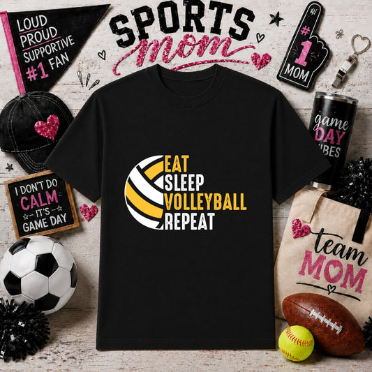 EAT SLEEP VOLLEYBALL REPEAT – Sports Mom DTF Transfer – by Ink Rush – Premade Transfers – Sports Mom, DTF Transfer