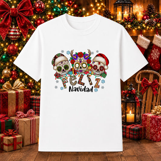 Feliz Navidad – Christmas Skull DTF Transfer – by Ink Rush – Premade Transfers – Christmas, Apparel Decor