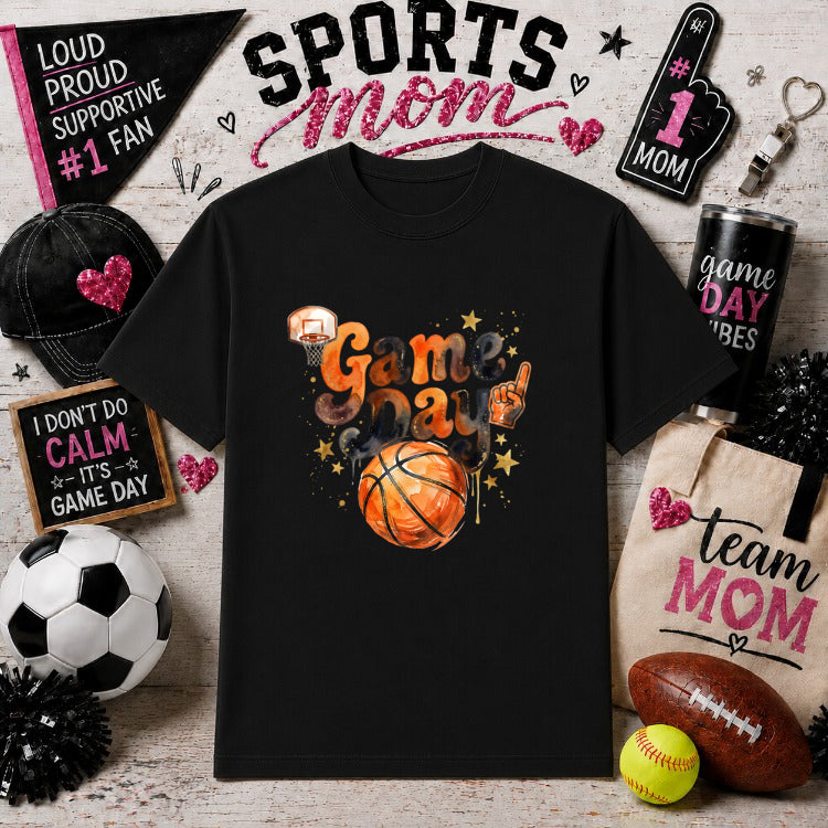 GAME DAY HOOPS – Basketball Sports Mom DTF Transfer – by Ink Rush – Premade Transfers – Sports Mom, Basketball