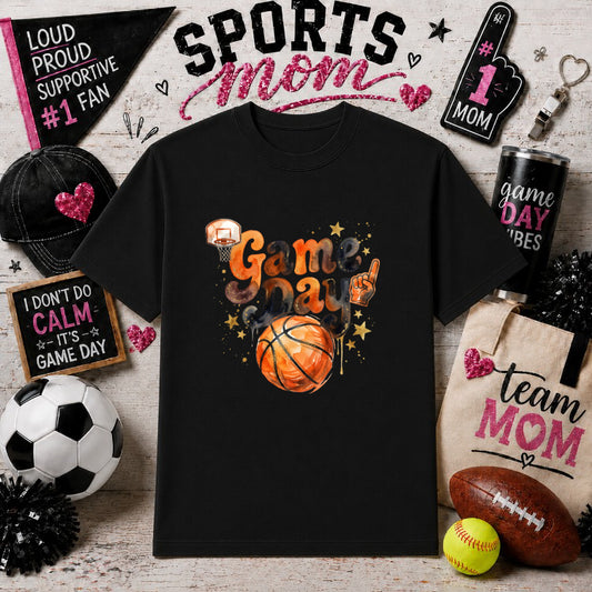 GAME DAY HOOPS – Basketball Sports Mom DTF Transfer – by Ink Rush – Premade Transfers – Sports Mom, Basketball