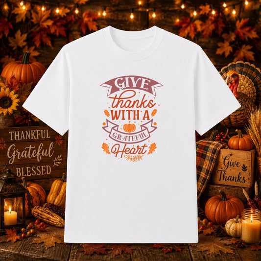 Give Thanks with a Grateful Heart – Thanksgiving DTF Transfer – by Ink Rush – Premade Transfers – Thanksgiving, Ready to P...