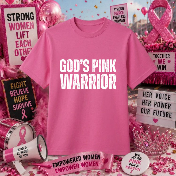 GOD'S PINK WARRIOR – Breast Cancer Awareness DTF Transfer – by Ink Rush – Premade Transfers – Breast Cancer Awareness, App...