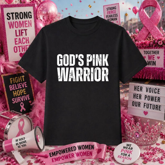 god's PINK WARRIOR – Breast Cancer Awareness DTF Transfer – by Ink Rush – Premade Transfers – Breast Cancer Awareness, App...