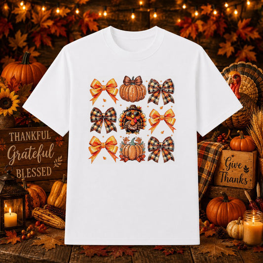 GRATEFUL BLESSED THANKFUL – Thanksgiving DTF Transfer – by Ink Rush – Premade Transfers – Thanksgiving, Holiday Apparel