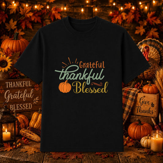 Grateful Thankful Blessed – Thanksgiving DTF Transfer – by Ink Rush – Premade Transfers – Thanksgiving, Holiday DTF