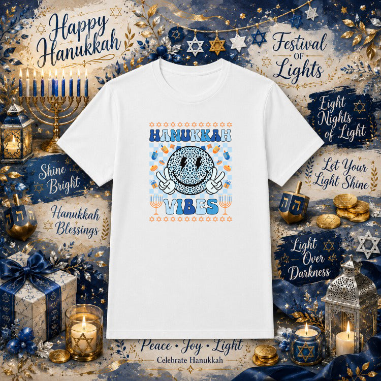 Groovy Hanukkah Vibes – Hanukkah DTF Transfer – by Ink Rush – Premade Transfers – Hanukkah, Holiday Apparel