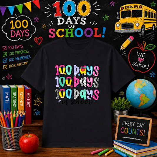 HAPPY 100 DAYS – 100 Days Of School DTF Transfer – by Ink Rush – Premade Transfers – 100 Days Of School, Education