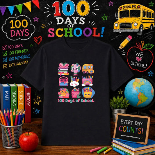 Happy 100 Days Of School – School DTF Transfer – by Ink Rush – Premade Transfers – 100 Days Of School, School Industry
