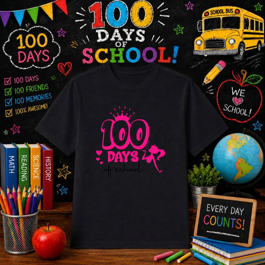 Happy 100 Days Pink Doll – School DTF Transfer – by Ink Rush – Premade Transfers – 100 Days Of School, School