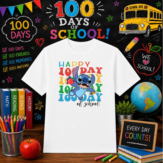 Happy 100th Day – 100 Days Of School DTF Transfer – by Ink Rush – Premade Transfers – 100 Days Of School, Education DTF