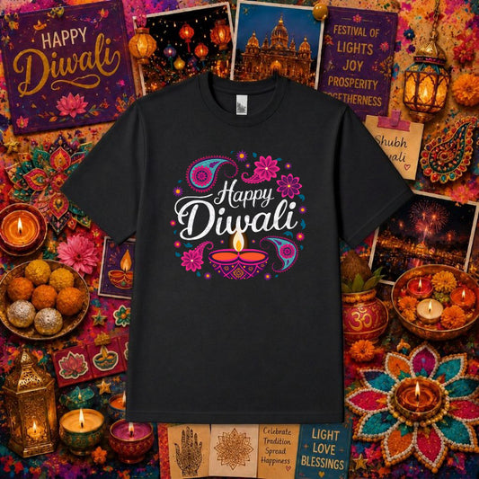 Happy Diwali Deepavali Diya – Indian Festival DTF Transfer – by Ink Rush – Premade Transfers – Diwali, Festival