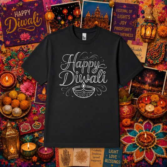 Happy Diwali Deepavali Diya – Indian Festival DTF Transfer – by Ink Rush – Premade Transfers – Diwali, Ready-to-Press DTF