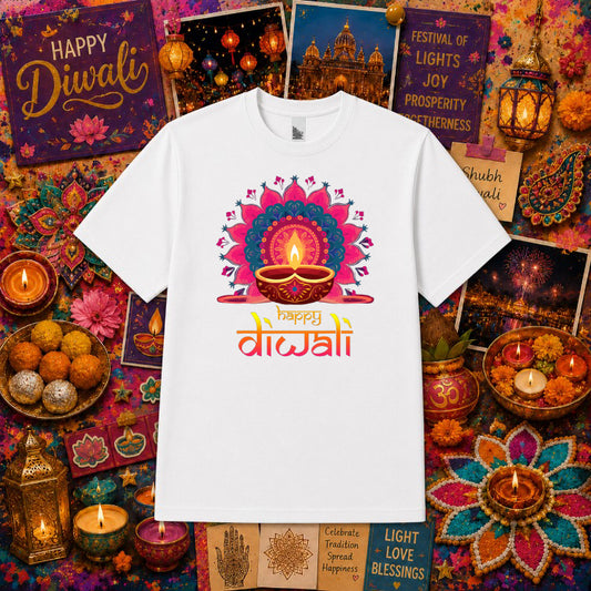 Happy Diwali Deepavali Floral Diya – Diwali DTF Transfer – by Ink Rush – Premade Transfers – Diwali, Indian Festival