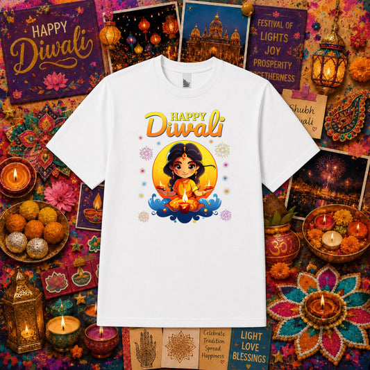 Happy Diwali Diya Festive – DTF Transfer – by Ink Rush – Premade Transfers – DTF Transfers, Apparel Decoration