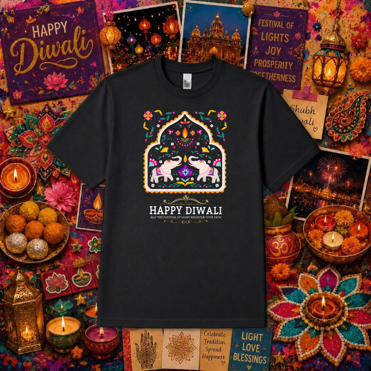 Happy Diwali Festival of Lights – Diwali DTF Transfer – by Ink Rush – Premade Transfers – Diwali, Hindu Festival