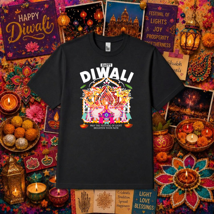 Happy Diwali Lotus Diya – Diwali DTF Transfer – by Ink Rush – Premade Transfers – DTF Transfers, Apparel Decor