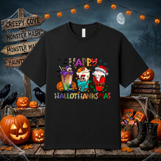Happy Hallothankmas – Seasonal Holiday DTF Transfer – by Ink Rush – Premade Transfers – DTF Transfer, Apparel Decor