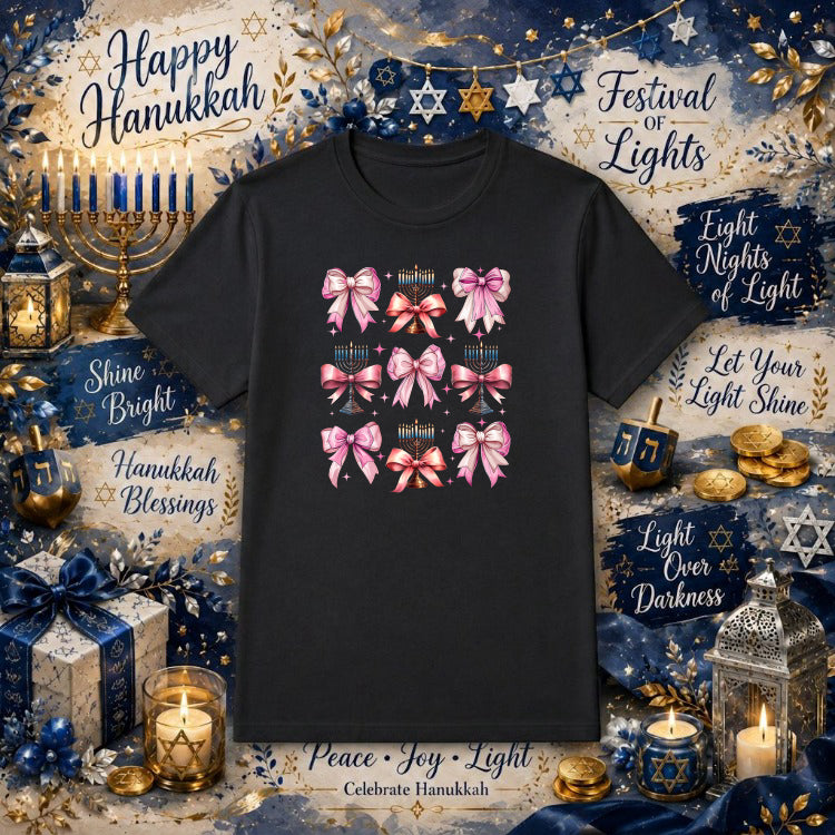HAPPY HANUKKAH Coquette Menorah – Hanukkah DTF Transfer – by Ink Rush – Premade Transfers – Hanukkah, DTF Transfer