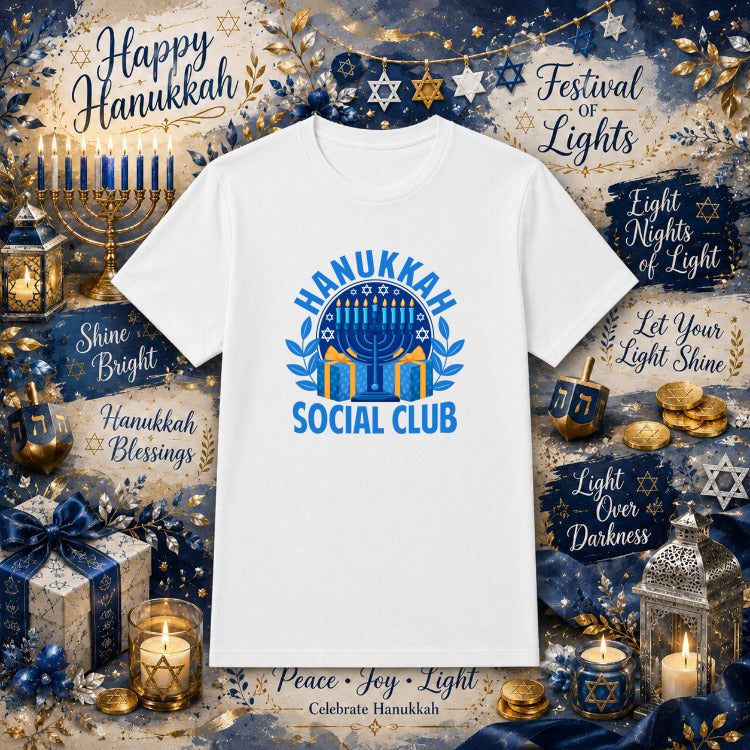 Happy Hanukkah Festive – Hanukkah DTF Transfer – by Ink Rush – Premade Transfers – Hanukkah, Holiday Apparel