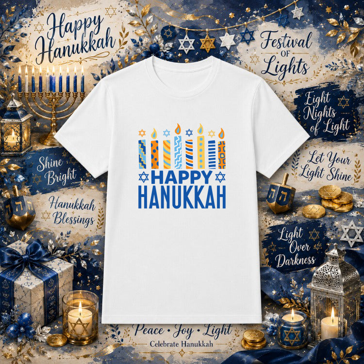 Happy Hanukkah – Hanukkah DTF Transfer – by Ink Rush – Premade Transfers – Hanukkah, DTF Transfer