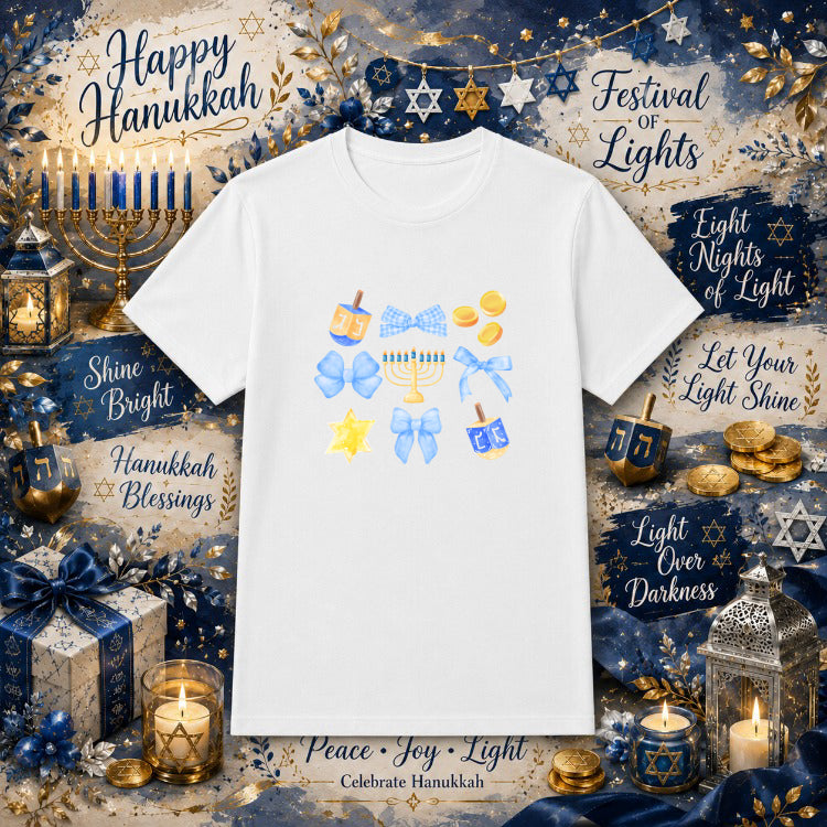 Happy Hanukkah Menorah Dreidel – Hanukkah DTF Transfer – by Ink Rush – Premade Transfers – Hanukkah, DTF Transfers