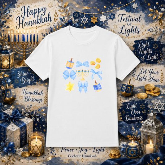 Happy Hanukkah Menorah Dreidel – Hanukkah DTF Transfer – by Ink Rush – Premade Transfers – Hanukkah, DTF Transfers