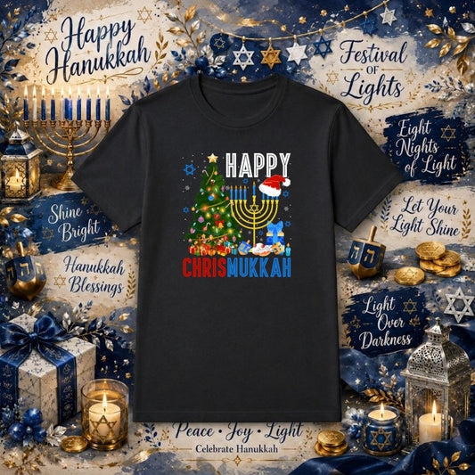 Happy Hanukkah Menorah Dreidel – Hanukkah DTF Transfer – by Ink Rush – Premade Transfers – Hanukkah, Holiday