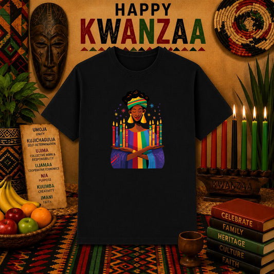 Happy Kwanzaa Kinara – Kwanzaa Celebration DTF Transfer – by Ink Rush – Premade Transfers – Kwanzaa, Holiday Apparel