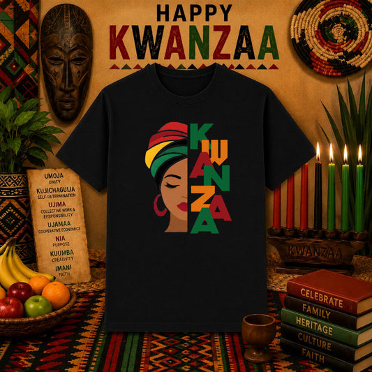 Happy Kwanzaa Kinara & Symbols – Kwanzaa DTF Transfer – by Ink Rush – Premade Transfers – Kwanzaa, Holiday Apparel