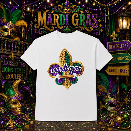 Happy Mardi Gras – Mardi Gras DTF Transfer – by Ink Rush – Premade Transfers – Mardi Gras, Apparel Decor
