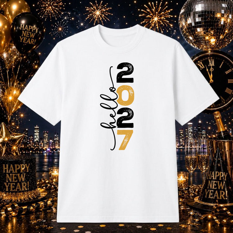 Happy New Year 2027 – Apparel DTF Transfer – by Ink Rush – Premade Transfers – Apparel Decoration, Custom T-Shirts