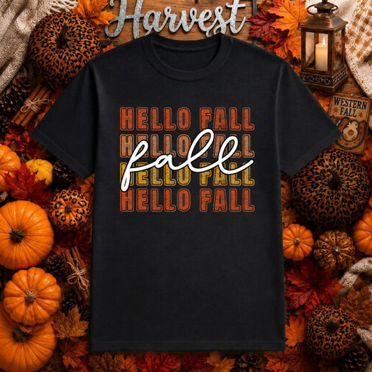 Hello Fall – Autumn DTF Transfer – by Ink Rush – Premade Transfers – Fall Season, Apparel Decor