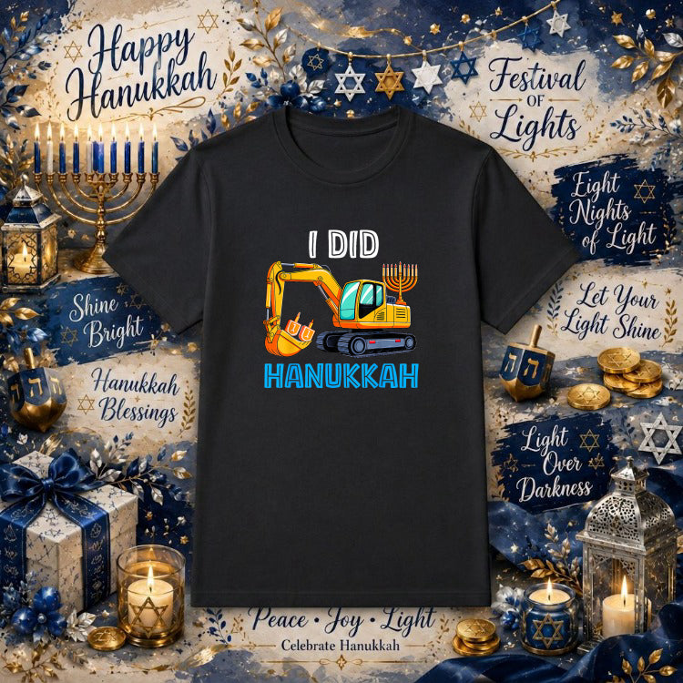 I DIG HANUKKAH Excavator – Hanukkah DTF Transfer – by Ink Rush – Premade Transfers – Hanukkah, Holiday Apparel