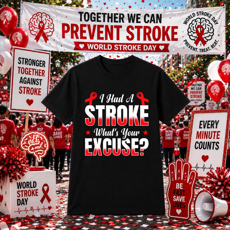 "I Had A Stroke What's Your Excuse" – World Stroke Day DTF Transfer – by Ink Rush – Premade Transfers – World Stroke Day,...