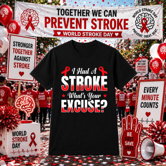 "I Had A Stroke What's Your Excuse" – World Stroke Day DTF Transfer – by Ink Rush – Premade Transfers – World Stroke Day,...