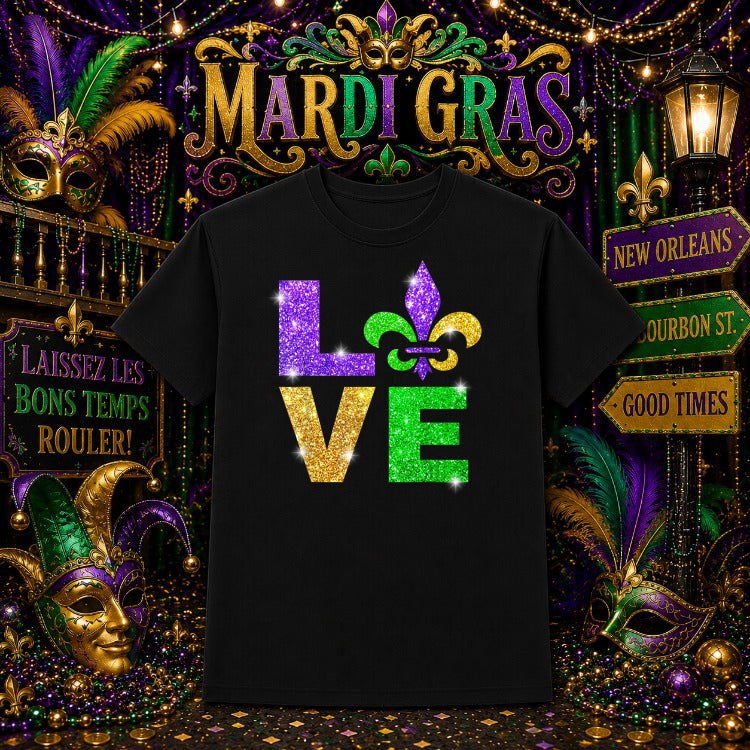 I Love Mardi Gras – Mardi Gras DTF Transfer – by Ink Rush – Premade Transfers – Mardi Gras, DTF Transfers