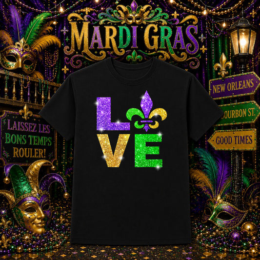 I Love Mardi Gras – Mardi Gras DTF Transfer – by Ink Rush – Premade Transfers – Mardi Gras, DTF Transfers