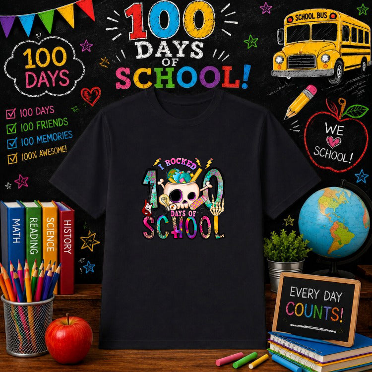 I ROCKED 100 DAYS OF SCHOOL – 100 Days DTF Transfer – by Ink Rush – Premade Transfers – 100 Days Of School, Education DTF