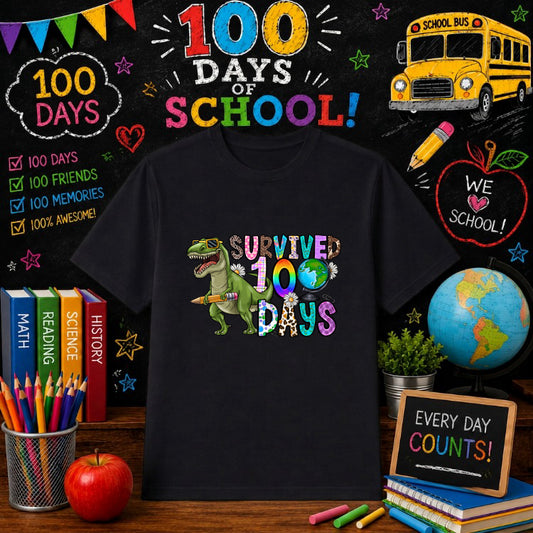 I Survived 100 Days Of School – Education DTF Transfer – by Ink Rush – Premade Transfers – 100 Days Of School, Education DTF