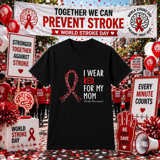I Wear Red For My Mom Stroke Awareness Survivor Warrior – DTF Transfer – by Ink Rush – Premade Transfers – Stroke Awarenes...