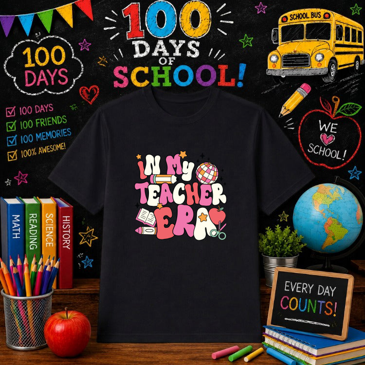 In My Era 100 Days Of School – 100 Days Of School DTF Transfer – by Ink Rush – Premade Transfers – 100 Days Of School, Edu...
