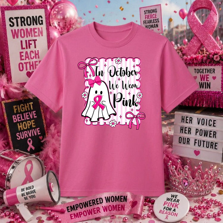 IN OCTOBER WE WEAR PINK – Breast Cancer Awareness DTF Transfer – by Ink Rush – Premade Transfers – Breast Cancer Awareness...
