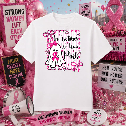 In October We Wear Pink – Breast Cancer Awareness DTF Transfer – by Ink Rush – Premade Transfers – Breast Cancer Awareness...